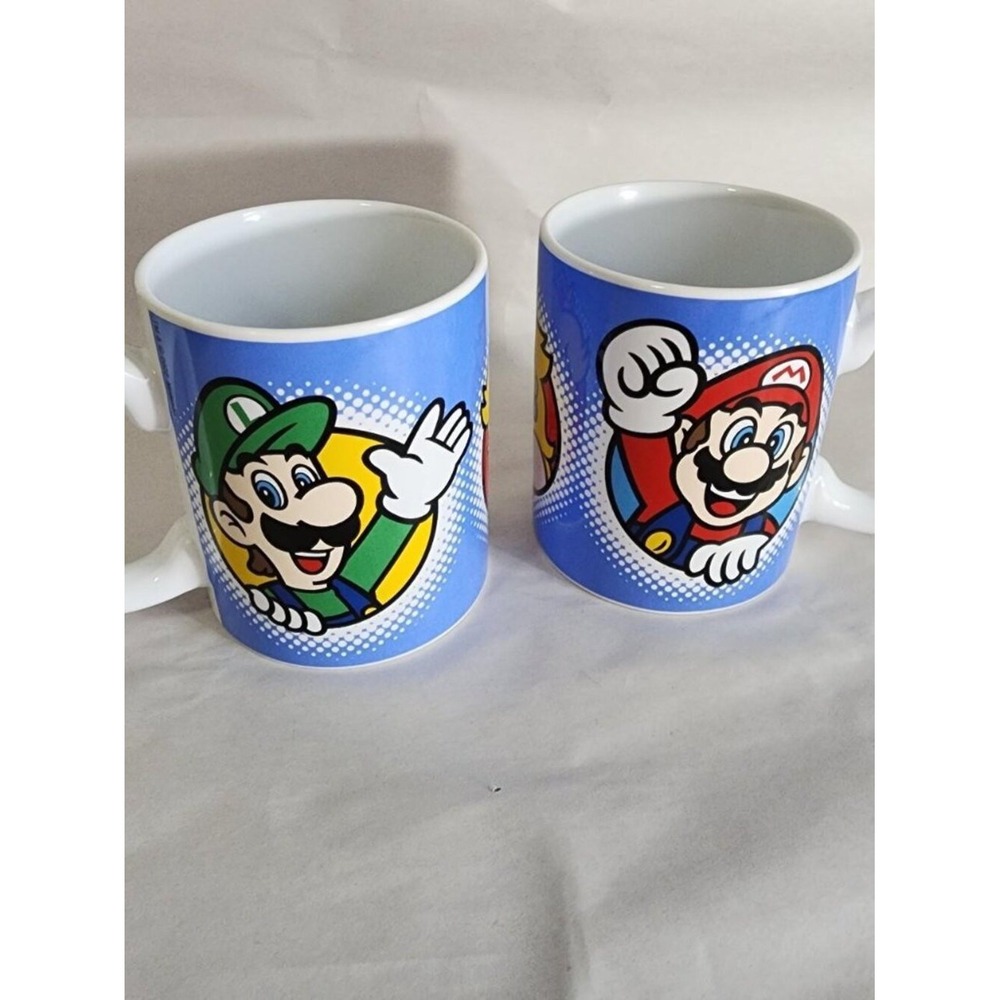 Nintendo Super Mario Luigi Princess Peach Ceramic Coffee Mug Set of 2 Blue